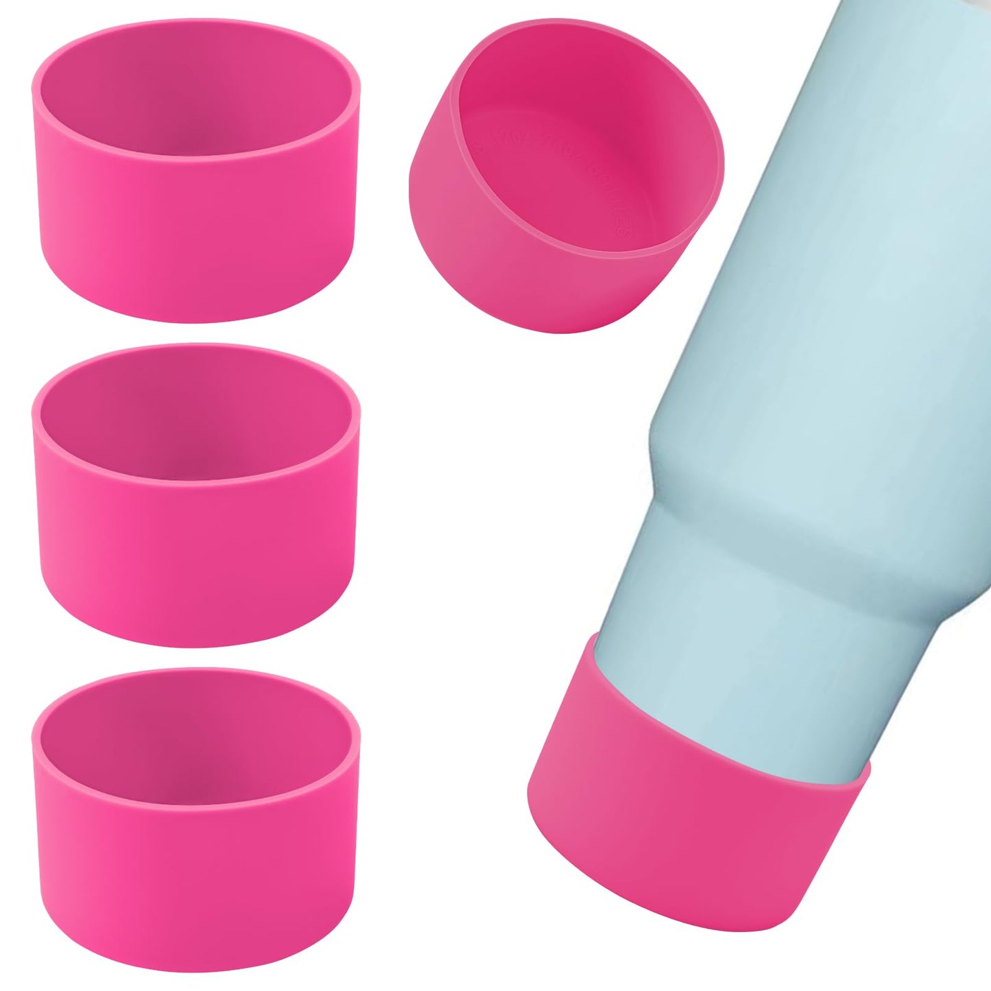 4Pack Silicone Boot for Stanley 40oz Quencher Adventure &Stanley IceFlow 30oz 20oz &Hydro Flask 12-40oz, Protective Cup Bottom Sleeve Cover Compatible with Stanley Cup Accessories (Rose Red)