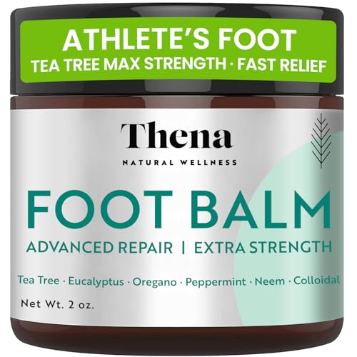THENA Athlete’s Foot Treatment Balm Extra Strength with Tea Tree Peppermint Neem, Powerful Natural Anti-Itch Foot & Skin Cream Soothes & Relieves Itchy, Dry, Cracked Feet, Heels, Toenails, Jock Itch