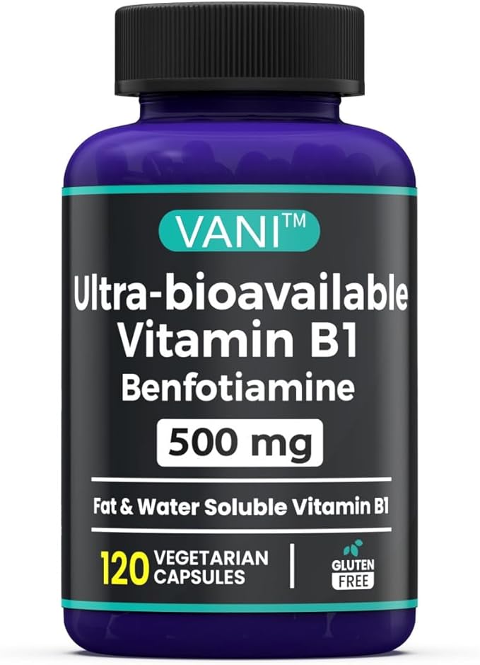 VANI Vitamin B1 with 500mg Benfotiamine, 2 in 1 Enhanced Formula -Fat & Water Soluble Thiamine B1 Supplement | 120 Capsules | Gluten Free