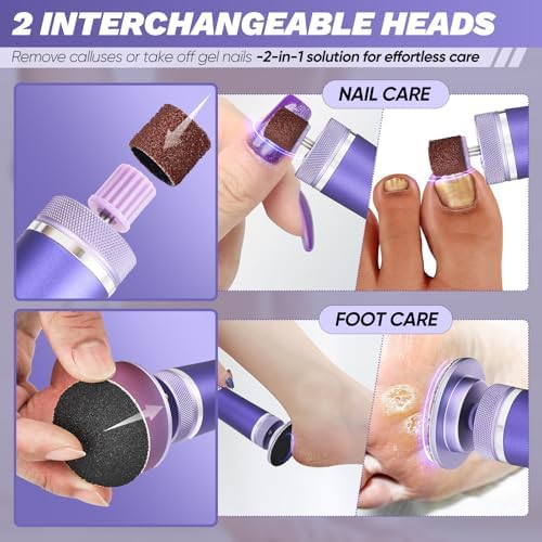 Saker Electric Foot Callus Remover, Electric Foot File Nail Grinder 2 in 1, Rechargeable Pedicure Tools for Feet with 60+10PCS Sandpaper & 12 Adjustable Speeds for Men Women Dead Dry Skin Calluses