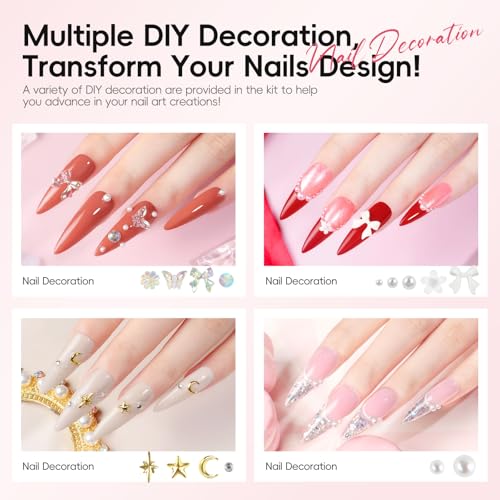 PEACECOLOR 45Pcs Poly Nail Gel Kit with U V Light, 25 Colors Glitter Pink Nude Blue Green Nail Extension Gel Starter Kit with Slip Solution Glossy Matte Top Coat DIY Home Salon