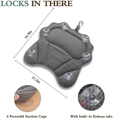 Bath Pillow RUVINCE Ergonomic Luxury Bathtub Pillow with Head,Neck, Shoulder and Back Support, 4D Bath Pillows for tub with 6 Powerful Suction Cups, Fits All Bathtub