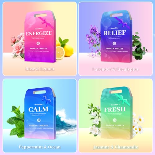 Shower Steamers 24 Pack, Shower Tablets, Natural Ingredients, 8 Different Scents, Individually Wrapped Shower Steamer, Presents for Mom, Friends