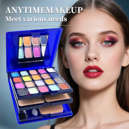 Eyeshadow Lipstick Blusher Makeup Box 20 Color Eyeshadow Palette 5 Lipstick 5 Blusher Set Full Face Makeup Kit with Cosmetic Mirror,Blush, Highlighter, Brushes & Sponge Personal Makeup Set