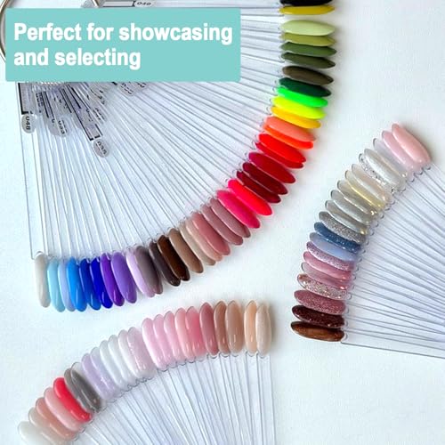 SIUSIO 250 Pcs Oval Nail Swatch Sticks with Metal Split Ring and Numbered Tips - Clear Fan-shaped Color Display for Nail Art Polish Practice