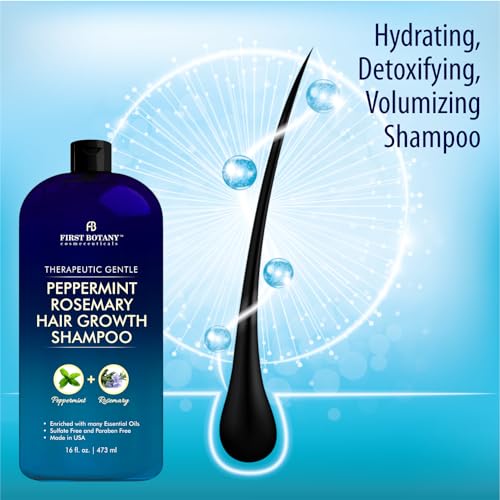 Peppermint Rosemary Hair Regrowth Shampoo - Anti Hair Loss product, Daily Hydrating, Detoxifying, Volumizing Shampoo and Fights Dandruff For Men and Women 16 fl oz