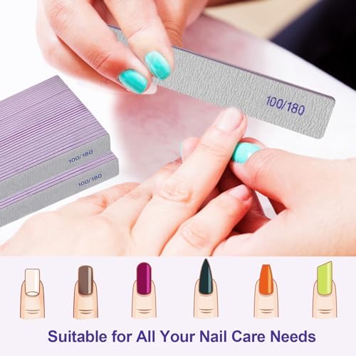 Nail Files (50 Pack), 100/180 Grit Emery Boards Nail File for Natural Nails and Acrylic Nails, Double Sided Emory Boards limas para unas acrilicas Profesional Fingernail Filer Reusable Manicure Gray