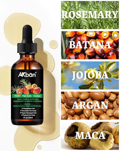 Batana Oil for Hair Growth, with Rosemary Oil Maca Argan Jojoba Oil, Promotes Hair Thickness, Nourish Scalp and Hair for All Hair Tapes | Glass Bottle with Dropper | 1fl oz + 1 fl oz
