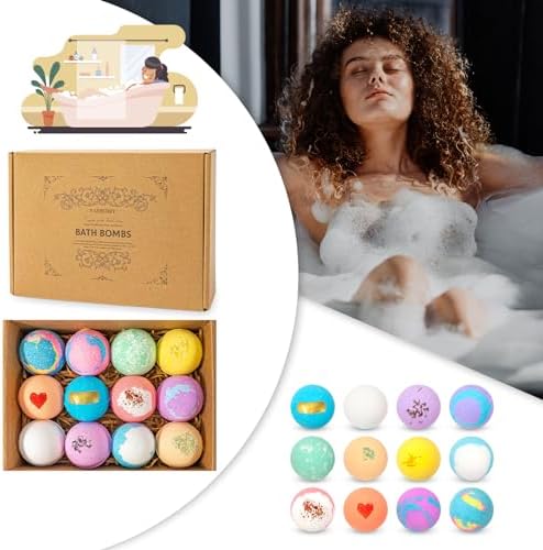 Bath Bombs for Women Gift Set, 12 Pack Handmade Bath Bombs Salt Balls, Perfect for Bubble Spa Relaxing, Moisturizing Dry Skin, Stress Relief, Birthday Valentines Gifts Idea for Men Women