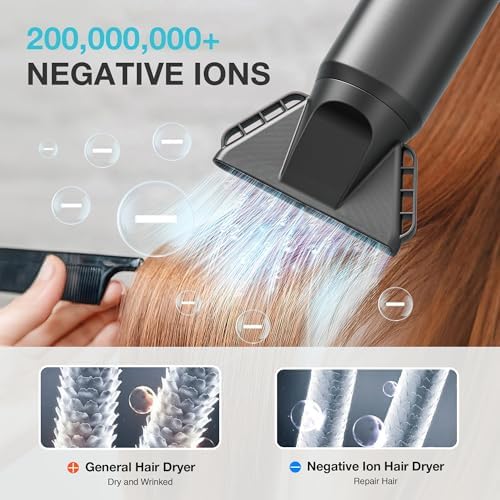 Diffuser Hair Dryer, Professional High Speed Portable Ionic Hair Blow Dryer with Diffuser for Women & Men, 3 Temps/2 Speeds, 6.56 Ft Cord, Best for Straight & Wavy Hair, for Home Travel, Black