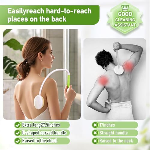Fanwer 27.5" Long Handled Back Bath Brush for Shower, Back Scrubber for Shower with U-Shaped Curved Handle, Loofah Shower Brush Back Washer for Elderly, Men and Women, Adaptive Equipment for Shower