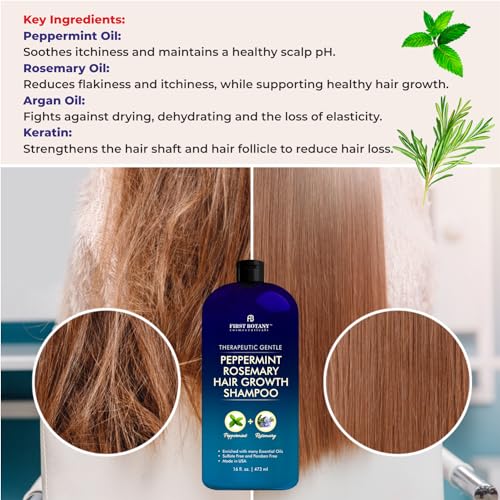 Peppermint Rosemary Hair Regrowth Shampoo - Anti Hair Loss product, Daily Hydrating, Detoxifying, Volumizing Shampoo and Fights Dandruff For Men and Women 16 fl oz