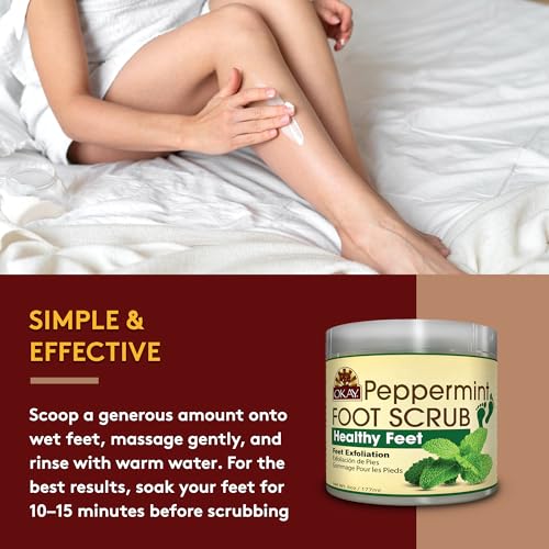 OKAY Peppermint Foot Scrub - Exfoliating Foot Scrub, Foot Exfoliator, Great for Cracked Heels, Pedicures, Dead Skin Remover, Exfoliant for Calluses, Moisturizer for Dry Skin - 6 Oz (Pack of 1)