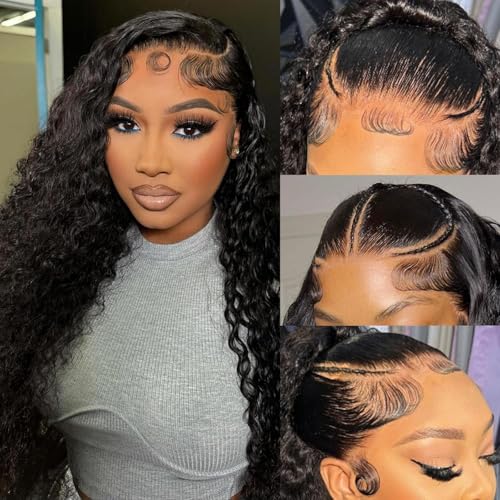 Deep Wave Lace Front Wigs Human Hair 220% Density 20 Inches HD Deep Wave Wig Human Hair Lace Front Wigs Deep Curly Human Hair Wig For Women 13x4 Deep Wave Frontal Wig Pre Plucked