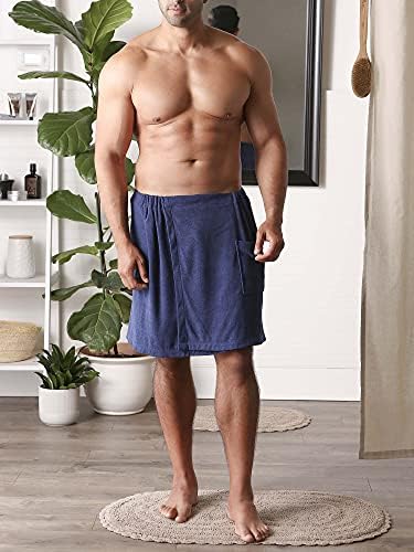 DII Men's Terry Shower Wrap Collection Adjustable with Velcro and Pocket, 54x20, Nautical Blue