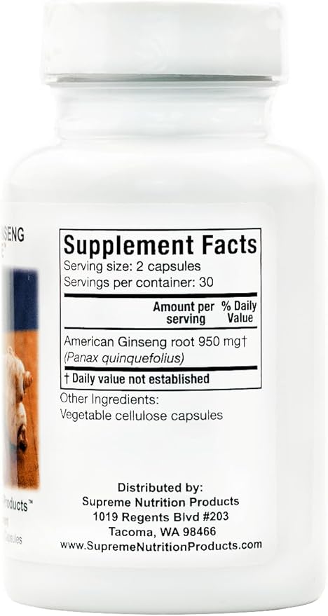 Supreme Nutrition American Ginseng Supreme, 60 Pure American Ginseng Root Vegetarian Capsules (60 Count (Pack of 2))