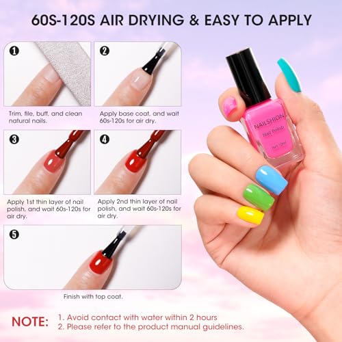 Nail Polish | 16 Colors Rainbow White Air Dry Regular Nail Polish Set with Base Top Coat & Remover Pads Spring Summer Classic French Fingernail Polishes Non-gel Bulk Gift for Nail Art Lovers