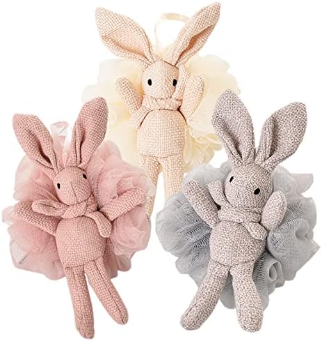 Loofah for Kids Bath Sponge for Kids Loofah Girls Cute Animal Bunny Gift Set - Pink, White, Grey - Shower Loofah for Women Yisella