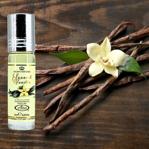 Al-Rehab Spanish Vanilla Perfume Oil 6ML (0.2 Oz) (PACK OF 3) - Arabian Perfume Oils For Women - Long Lasting Concentrated Perfume Oil - A Luxurious Soft & Sweet Women's Fragrance For An Elegant Touch