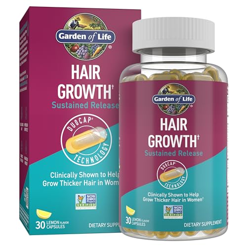 Garden of Life Hair Growth Duo Caps, Supplement for Thicker, Healthier Hair with Hyaluronic Acid, Biotin, Silica, and Patented Keranat, 30 Plant-Based Capsules