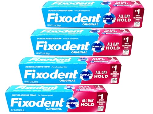 Fixodent Denture Adhesive Cream Original, All Day Hold for Fulls and Partials, 2.4 oz, (Pack of 4)