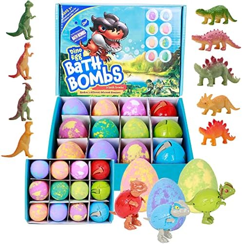 Bath Bombs for Kids with Toys Inside Surprise, Dino Egg Bath Bomb Kit with Dinosaur Toy Organic and Natural Bath Fizz Spa Bath Set Gift, for Birthday Easter Christmas Boys and Girls Gifts