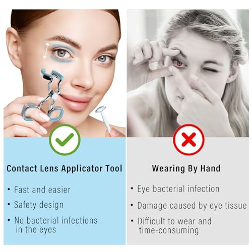 Contact Lens Applicator Tool, Eye Opener for Contacts for Easy Insertion and Removal, with Contact Lens Case, Sucker+Tweezer with Soft Tip, Blue