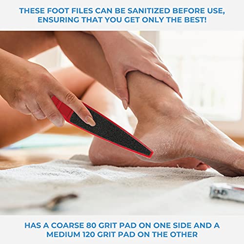 ForPro Professional Collection Pedicure Paddle Foot File, Double-Sided Foot File for Heels, Disposable & Sanitizable, 80/120 Grit, Red, Pack of 12