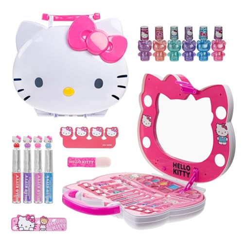 Hello Kitty Face Light-Up Makeup Vanity Set for Girls, Includes Nail, Eye and Lip Accessories, Perfect Birthday and Holiday Gift, AA Batteries Not Included, Ages 3+ by Townley Girl