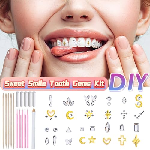 Generic Tooth Gems Fashionable DIY Teeth Jewelry with Shiny Crystals, Tooth Gems Decoration Starter Kit, gold and silver