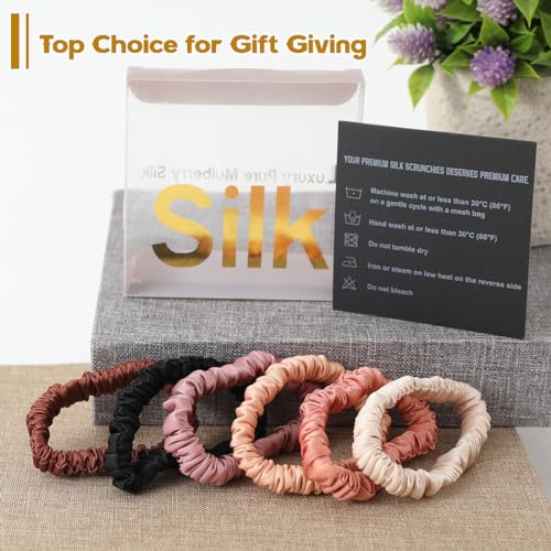 6PCS Silk Scrunchies for Hair, 100% Mulberry Silk Hair Ties, Scrunchies for Women Girls, Elastic Ponytail Holders No Damage