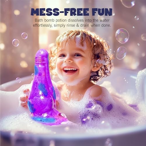 Kids Bath Bomb Potions - Fun Colorful Bubble Eruption Kits - Fizzy Color Tub Time Potion Making Experiments Kit in Flask Bottles - Magic Bubbles Foams Toys Science Gift for Boys Girls Toddlers