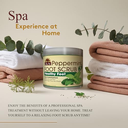OKAY Peppermint Foot Scrub - Exfoliating Foot Scrub, Foot Exfoliator, Great for Cracked Heels, Pedicures, Dead Skin Remover, Exfoliant for Calluses, Moisturizer for Dry Skin - 6 Oz (Pack of 1)