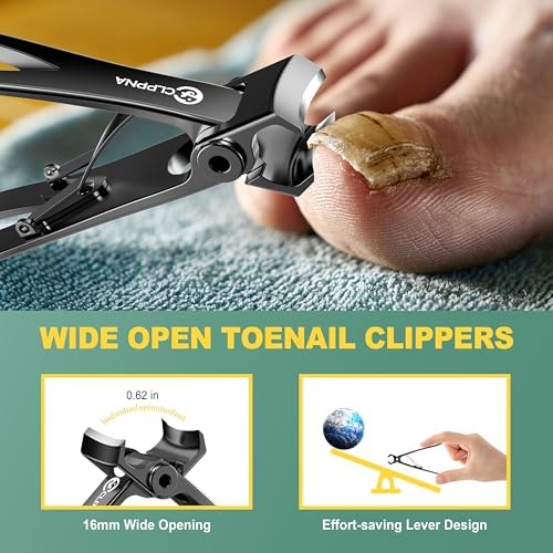 Nail Clippers for Seniors, CLPPNA Wide Jaw Fingernail Clippers and Angled Head Toenail Clippers for Thick Nail, 4 Pack Professional Nail Clippers for Men, Women&Pregnant, Black