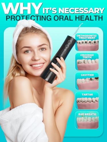 Portable Water Flosser for Teeth Pick - Cordless Electric Oral Irrigator for Adults & Sensitive Gums 300ML Braces Cleaning 5 Jet Tips, IPX7 Waterproof for Travel, Rechargeable BPA-Free 4 Modes