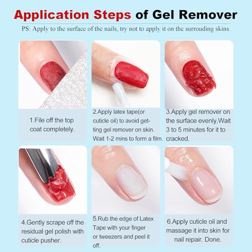Gel Polish Remover, Gel Remover Kit Includes Cuticle Oil and Nail Polish Remover Tool No Soaking or Wrapping Removes Gel Polish in 2-5 Minutes