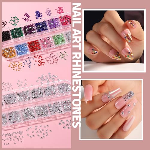 FANDAMEI Nail Art Brushes Set, Nail Art Kit, Nail Design Kit, Nail Dotting Tools, Nail Kit for Beginners, Chrome Nail Powder, Nail Stickers, Nail Rhinestones, Nail Charms Gems Nail Art Decoration Kit