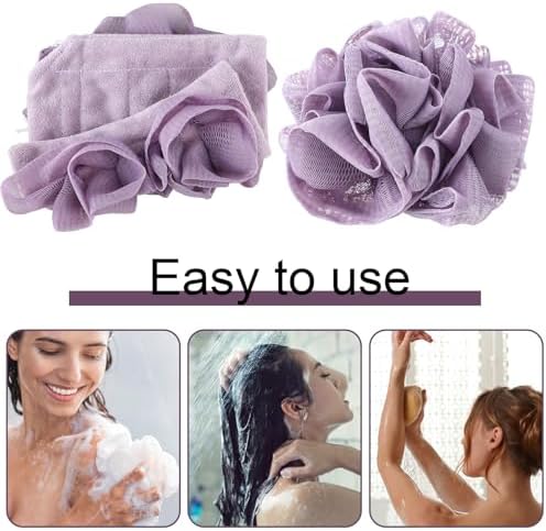 6 Pcs Washcloth Loofah Combo, 2 in 1 Bath Loofah Sponge with Drawstring, Exfoliation Mesh Shower Puff Ball for Body Wash Cleansing and Smooth Skin(Multicolor)