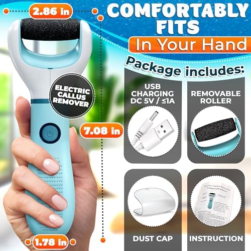 Rechargeable Electric Foot Callus Remover Tool – High-Speed 2800 RPM Electric Foot Sander Callus Remover with Replaceable Roller – Compact & Easy Maintenance, Up to 2-Hour Runtime for Smooth Feet