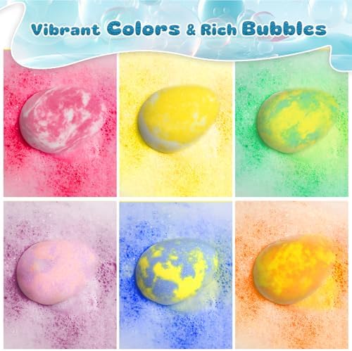 Bath Bombs for Kids with Surprise Toys Inside, 12 Pack Natural Dino Egg Bath Bombs with Dinosaur Suction Cup Toys, Bubble Bath Fizzers Ball Gift Set for Boys Girls Birthday, Summer Fun