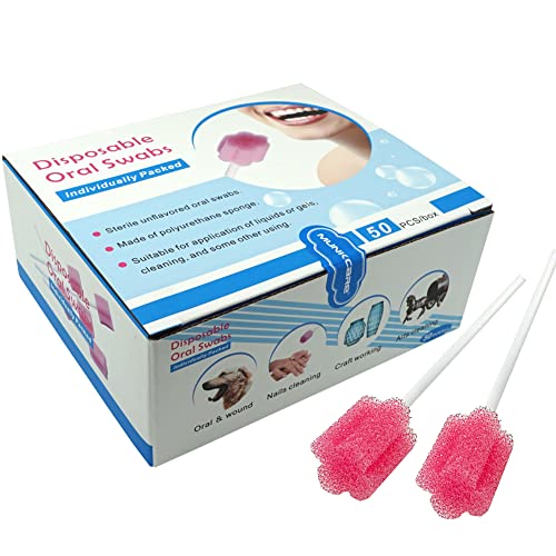 Disposable Oral Foam Swab with Mint Flavored, Individually Wrapped, Red, Box of 50 Counts