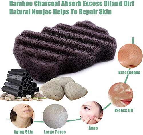 Konjac Body Sponge Set of 4 Bamboo Charcoal Body Facial Sponge Exfoliator Sponge Exfoliating Facial Cleansing for Men Women (4 Pack)