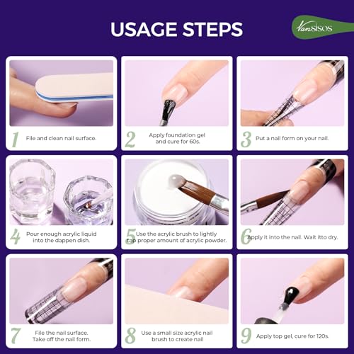 Acrylic Nail Kit Starter: Clear Acrylic Powder and Liquid Set Professional Nail Kit Acrylic Set with Nail Brush Nail Forms for Beginners Nail Art Designs Home DIY