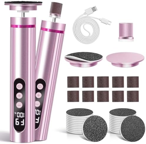 Ranrose 2-in-1 Electric Foot Callus Remover - 9-Speed Dead Skin Removal for Feet, Cordless Pedicure Foot File with LED Display, Fast Charging for Home Foot & Nail Care