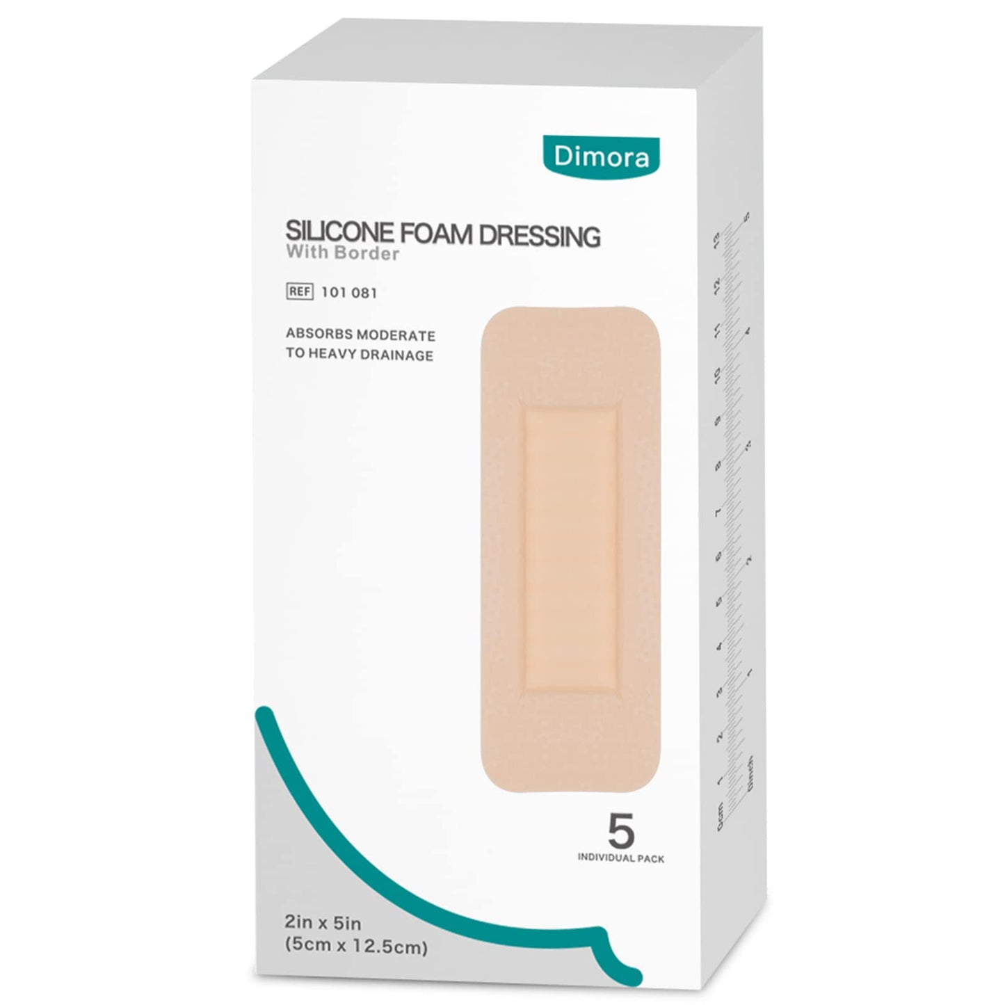 Dimora Foam Wound Dressing 2"x5" Waterproof Silicone Bandages with Adhesive Border, Super Absorbent Breathable Wound Care Products for Sensitive Skin Pack of 5