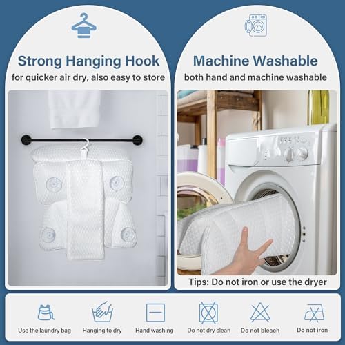 Bath Pillow Bathtub Pillow for Tub Luxury Bath Tub Pillows for Tub Neck and Back Support with 4D Air Mesh Fabric and 8 Strong Powerfull Non-Slip Suction Cups Relaxing Bath Accessories Spa Gifts, White