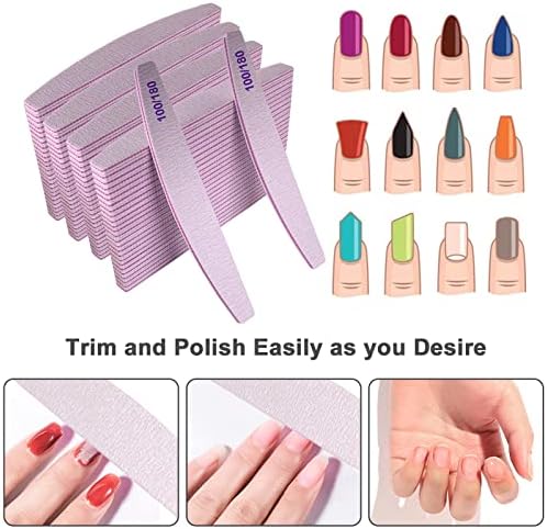Nail Files (100 Pcs), 100/180 Grit Nail File Emery Board Bulk for Acrylic Nails and Natural Nails, Limas para Unas Acrilicas Profesional Pack Filers for Gel Nail Double Sided Manicure Curved Gray
