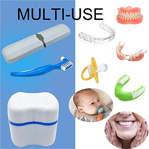 Denture Case Kit - 2 Bath Cups, 2 Brushes & 2 Portable Toothbrush Boxes, Retainer Bath With Lid, Cleaning Boxes, Travel Toothbrush Kit