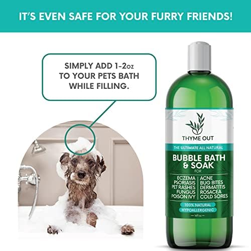 All Natural, Organic Plant Based Bubble Bath - Hypoallergenic Skin-Soothing Thyme Eczema Bath Soak with Colloidal Oatmeal - Sensitive Skin Bubble Bath for Kids & Adults - 16oz