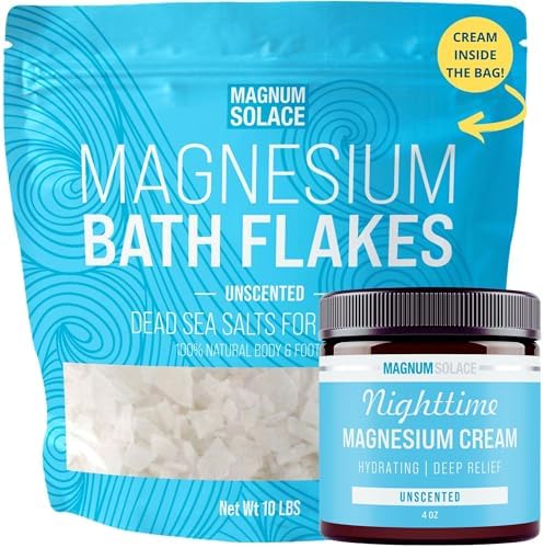 Magnesium Flakes for Bath, 10 lbs + Nighttime Magnesium Cream That Comes Inside The Bag